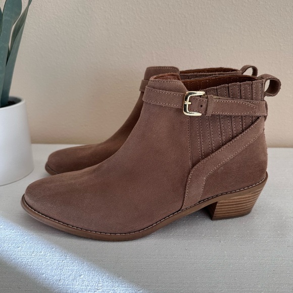 H&M Taupe Suede Stretch Ankle Gold Strap Ankle Booties Women’s EU41 US9.5 India - Picture 4 of 12